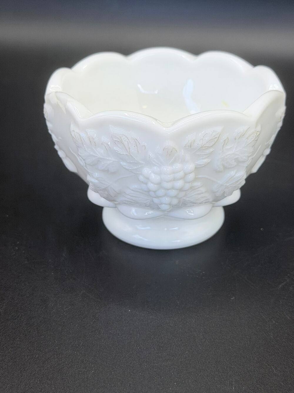 Vintage Westmoreland White Milk Glass Paneled Grape Jam Compote Berry Bowl WG